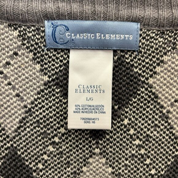 Vintage Classic Elements Argyle Plaid Sweater Size Large Grey Cream And Black - Picture 6 of 7